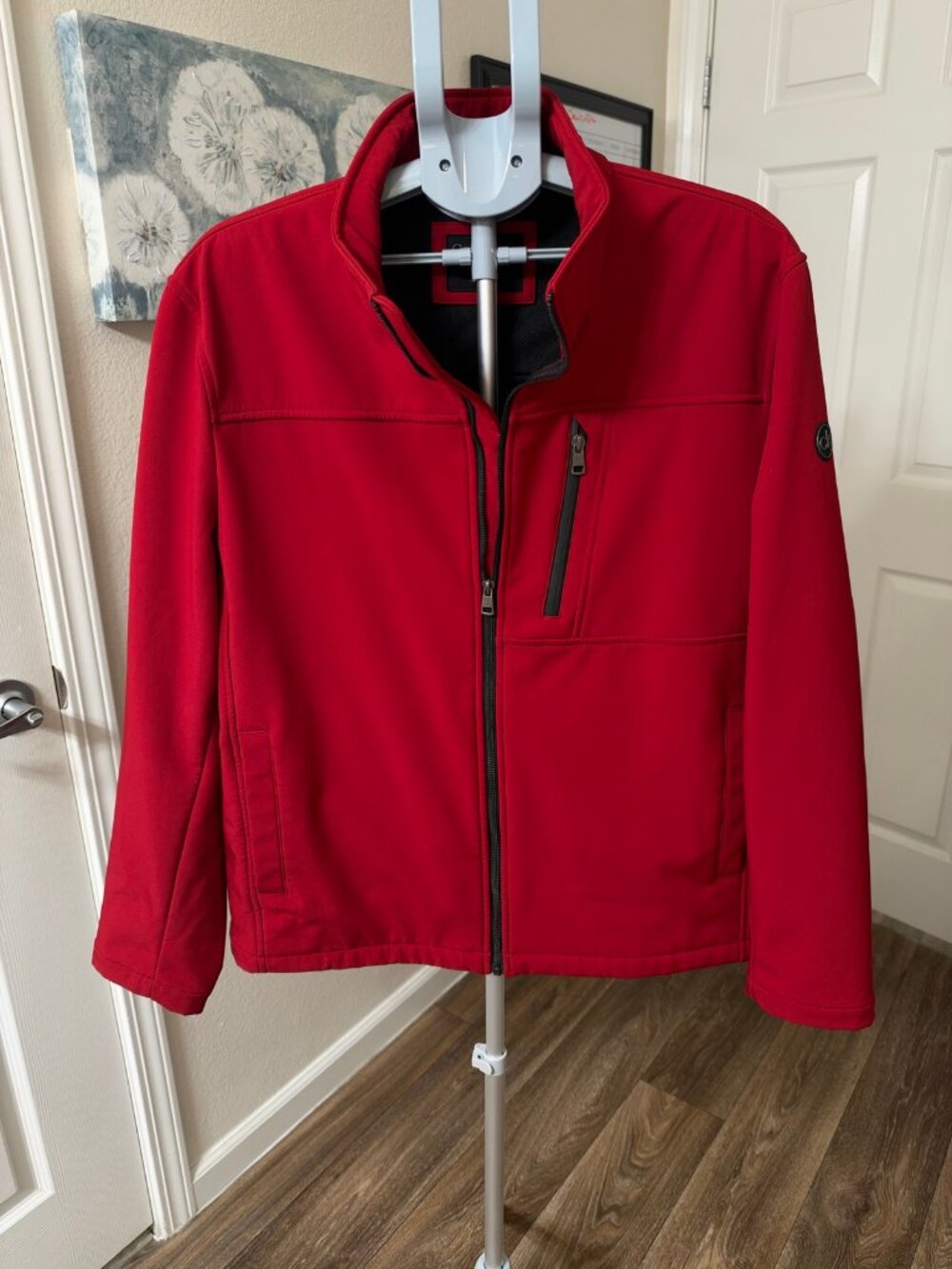 Calvin Klein Mens Red Softshell Jacket Size XL Water Resistant Fleece Lined